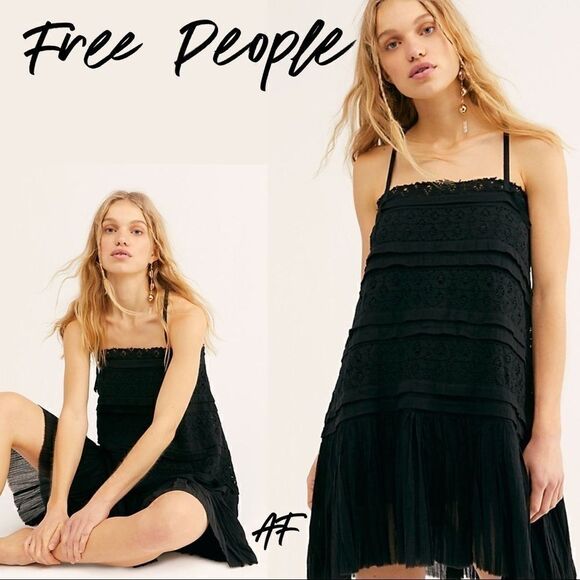 FREE PEOPLE SHAILEE SLIP DRESS BLACK - Picture 1 of 11